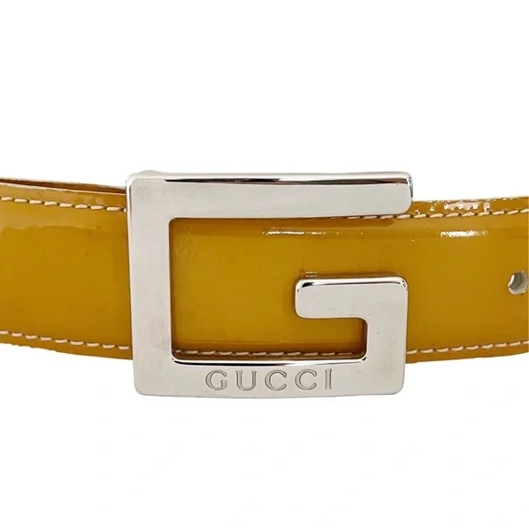 Gucci yellow patent leather square G logo leather small belt - Picture 1 of 9